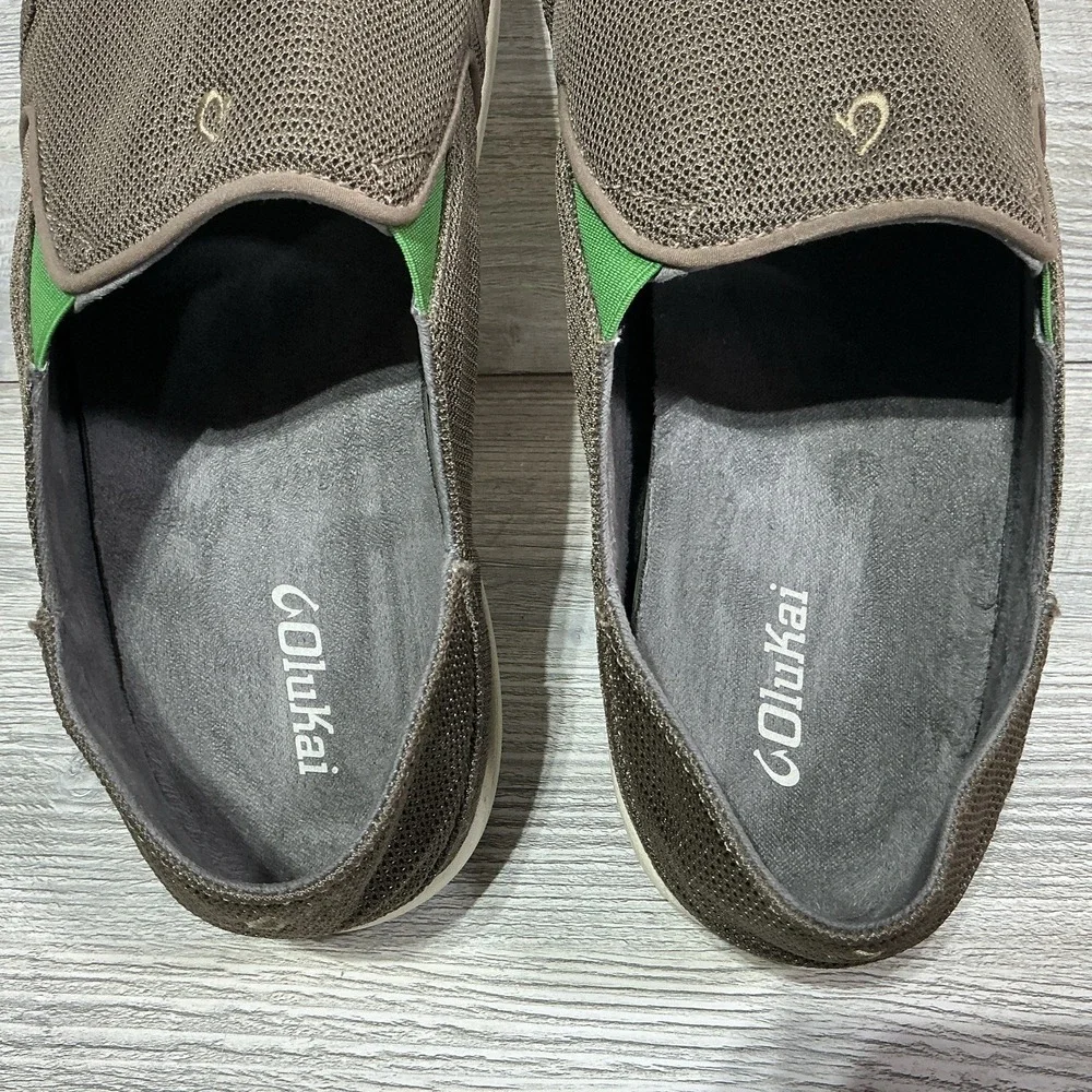 Olukai Nohea Mesh Slip Ons Mustang Lime Peel Comfort Fit Mens Size 14 1018813AP